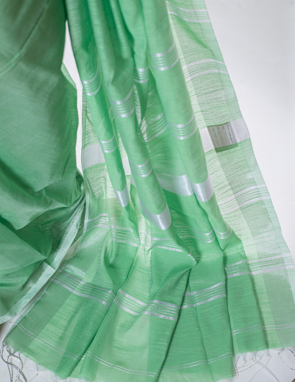 Green Plain Linen Handloom Saree