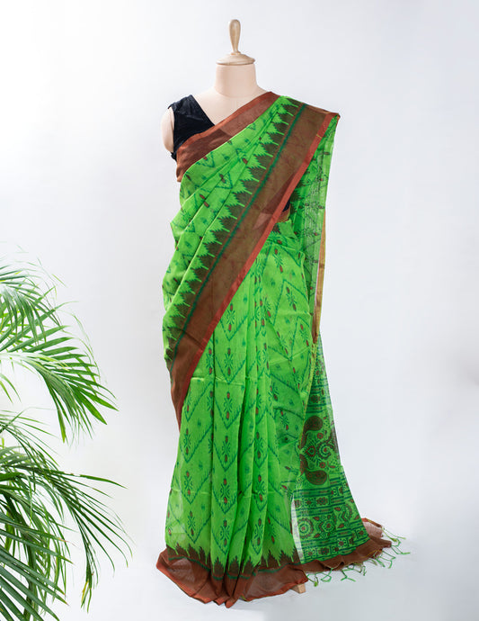 Green Cotton Slub Handloom Saree