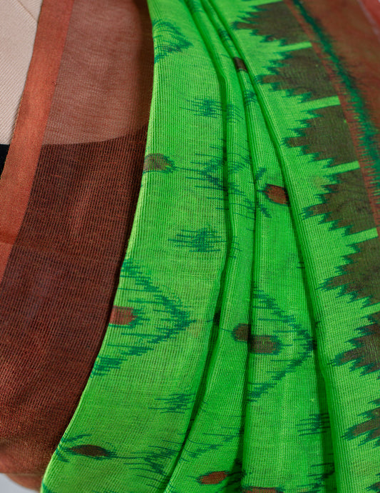 Green Cotton Slub Handloom Saree