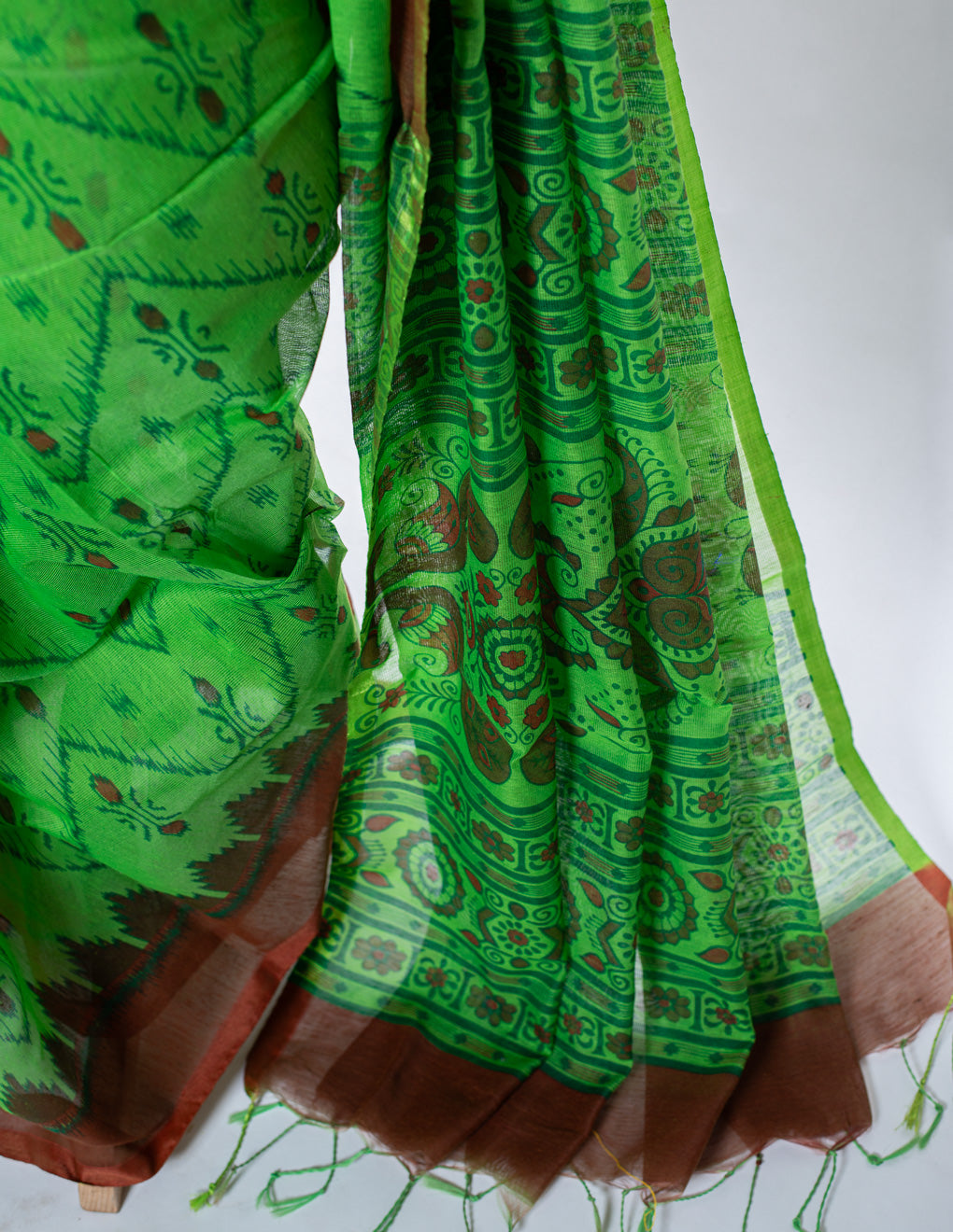 Green Cotton Slub Handloom Saree