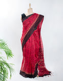 Red Cotton Slub Handloom Saree