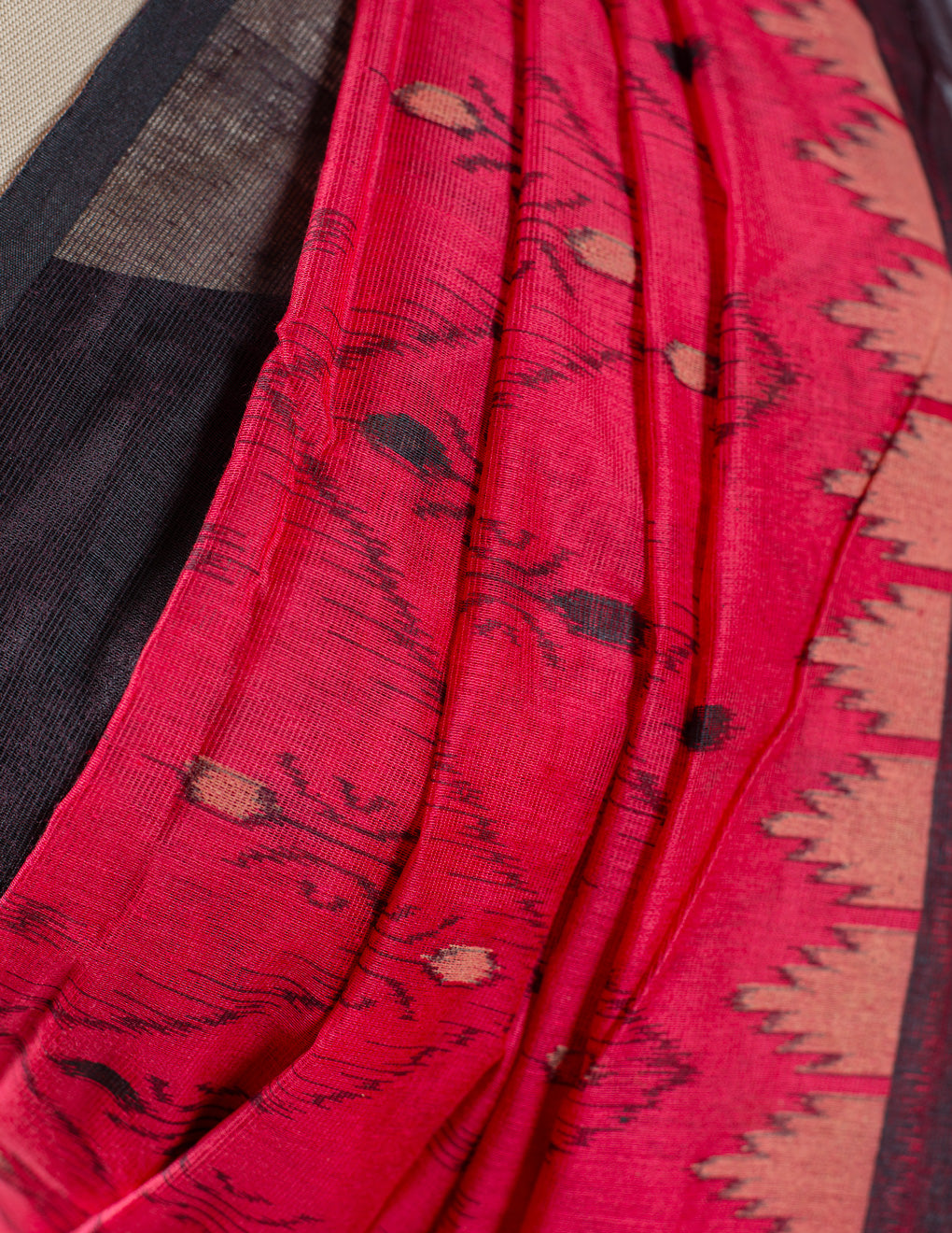 Red Cotton Slub Handloom Saree