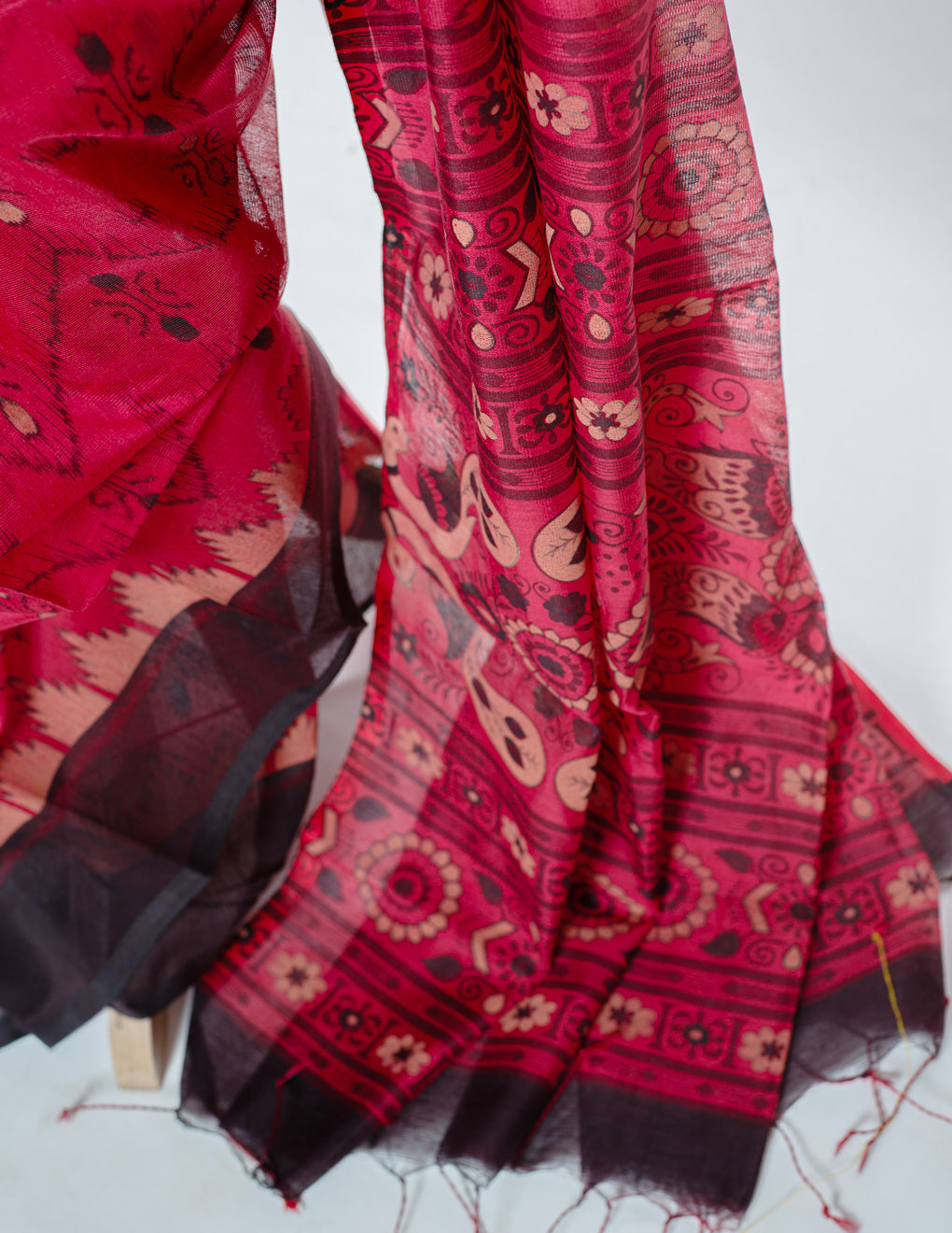 Red Cotton Slub Handloom Saree