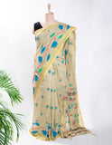 Beige Cotton Slub Handloom Saree