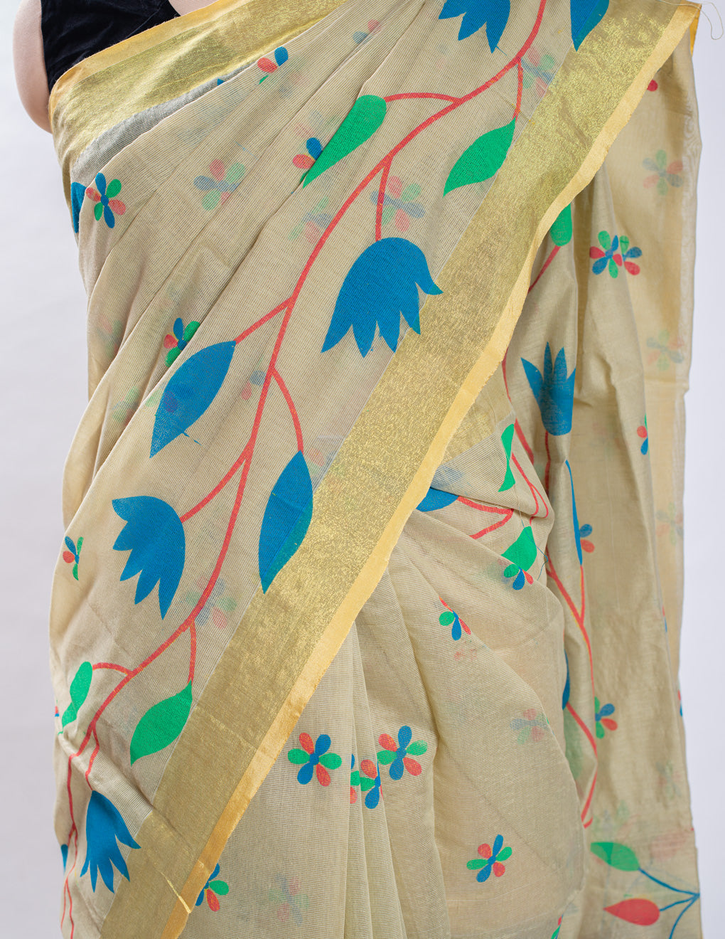 Beige Cotton Slub Handloom Saree