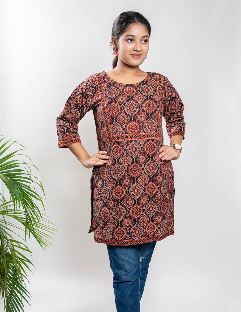 Maroon & Black Pure Cotton Ajrakh Kurti