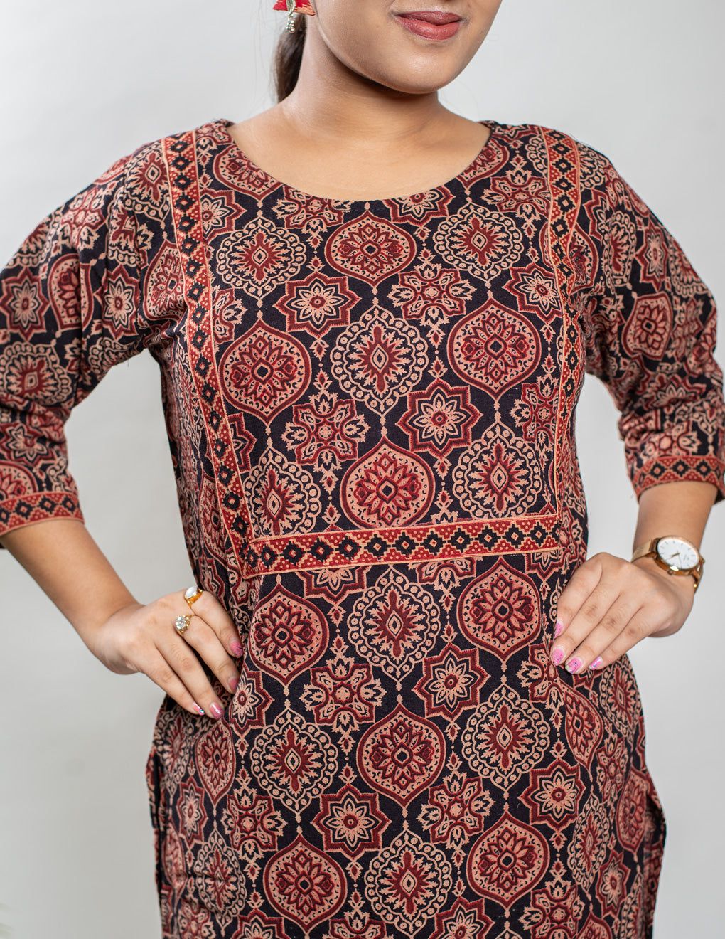 Maroon & Black Pure Cotton Ajrakh Kurti