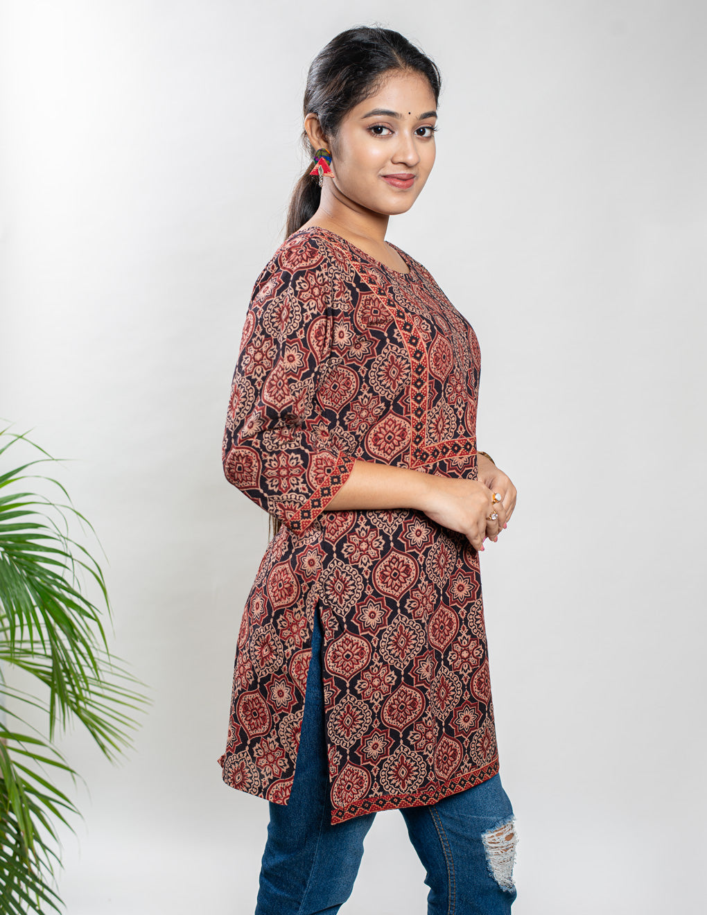 Maroon & Black Pure Cotton Ajrakh Kurti