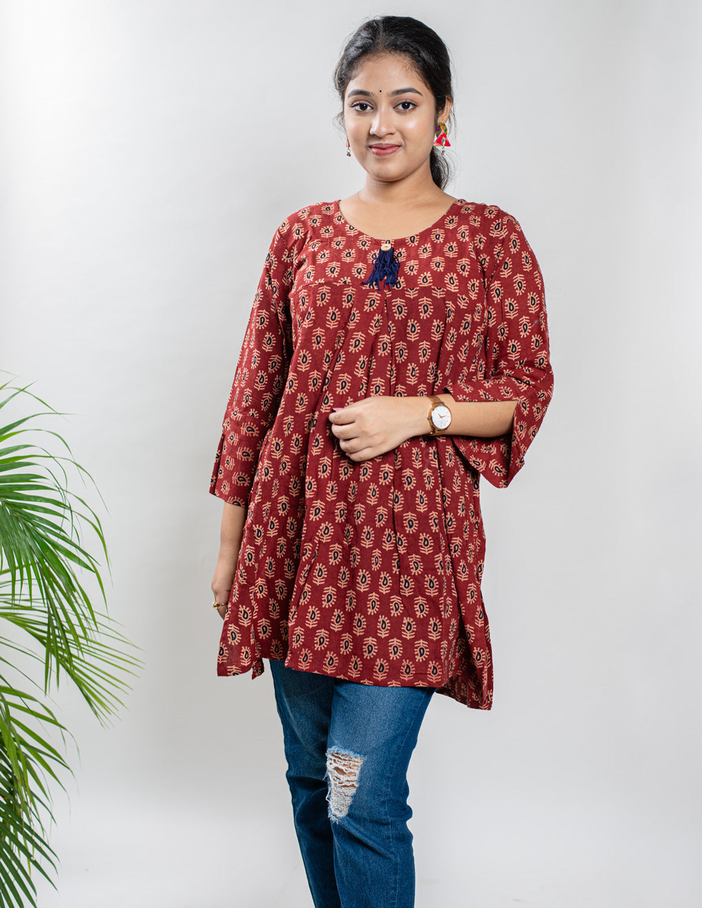 Maroon Pure Cotton Ajrakh Top