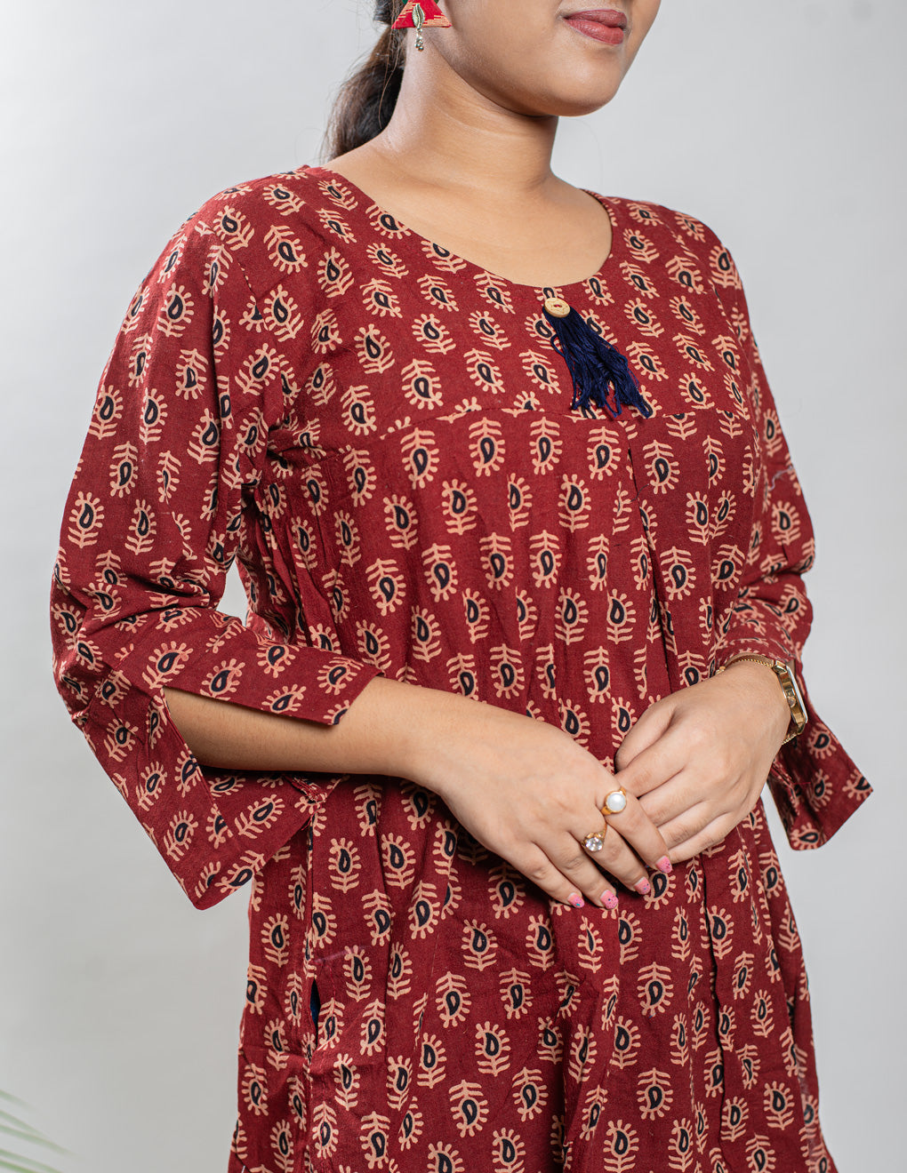 Maroon Pure Cotton Ajrakh Top