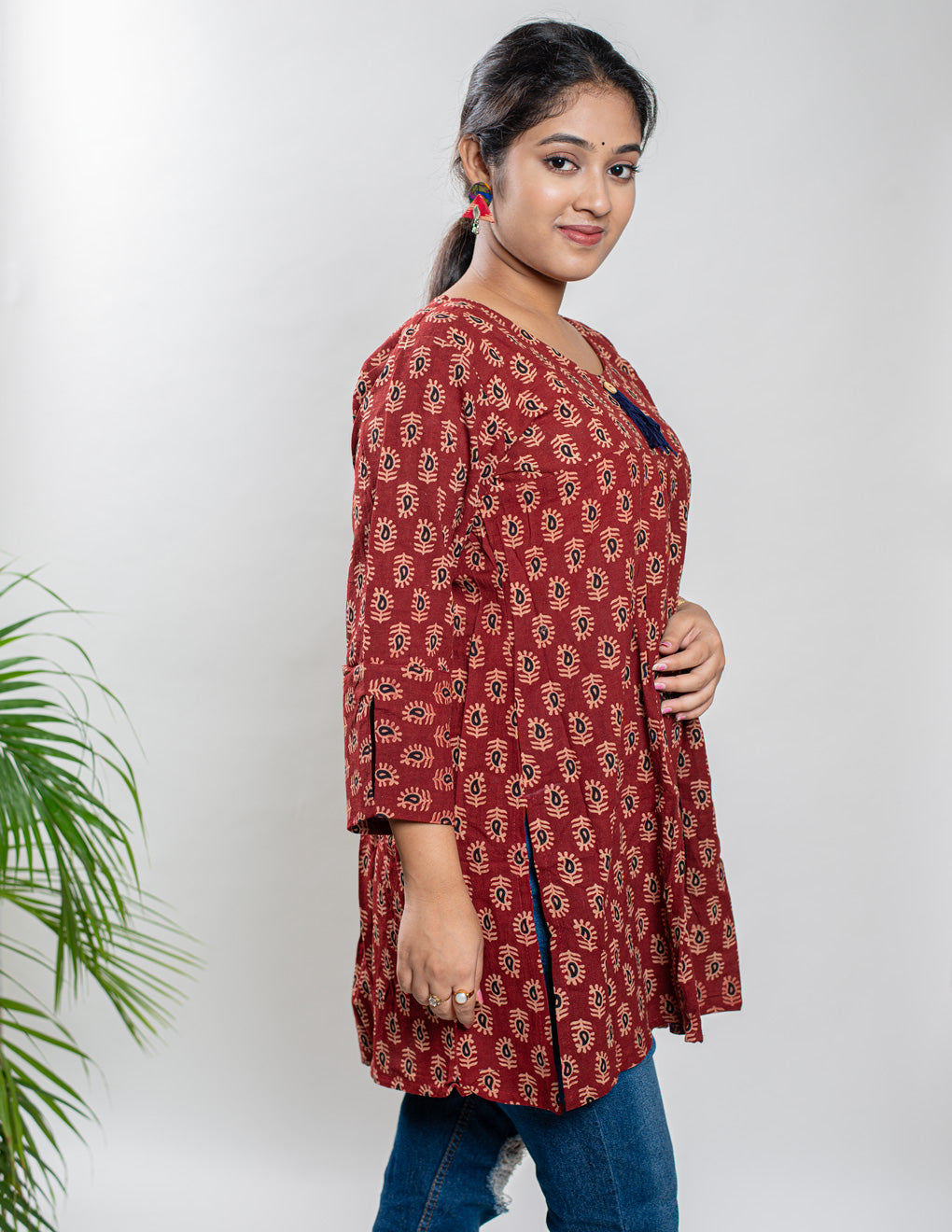 Maroon Pure Cotton Ajrakh Top