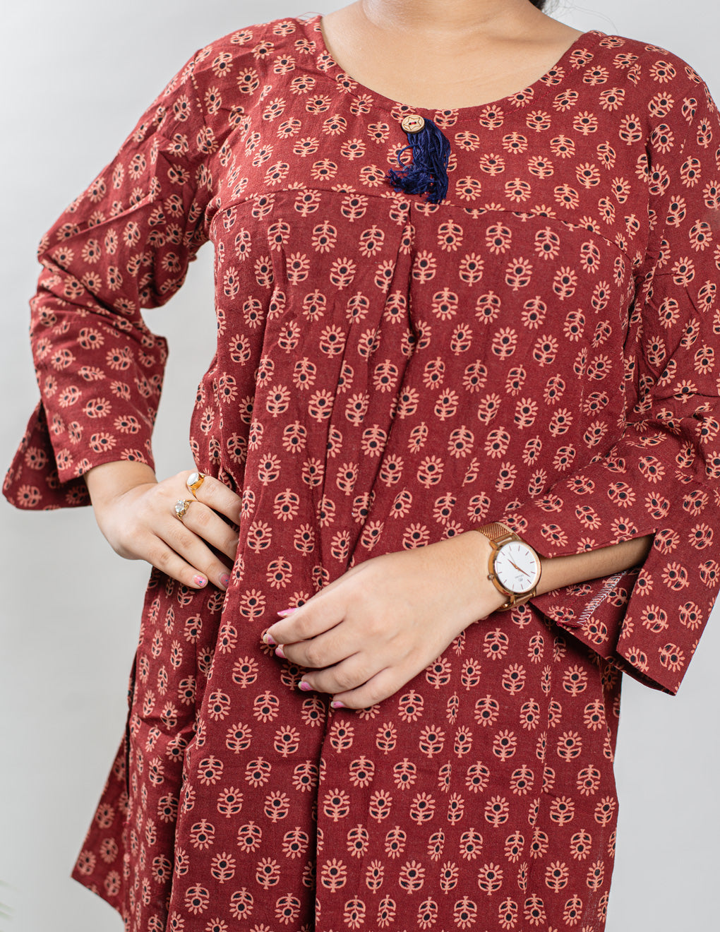 Maroon Pure Cotton Ajrakh Top