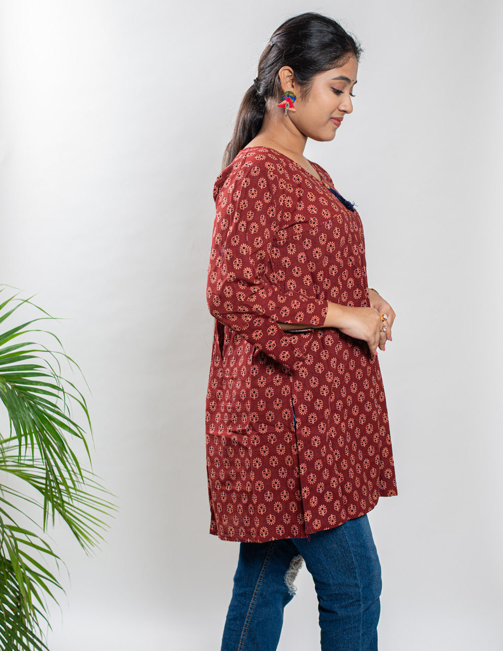 Maroon Pure Cotton Ajrakh Top