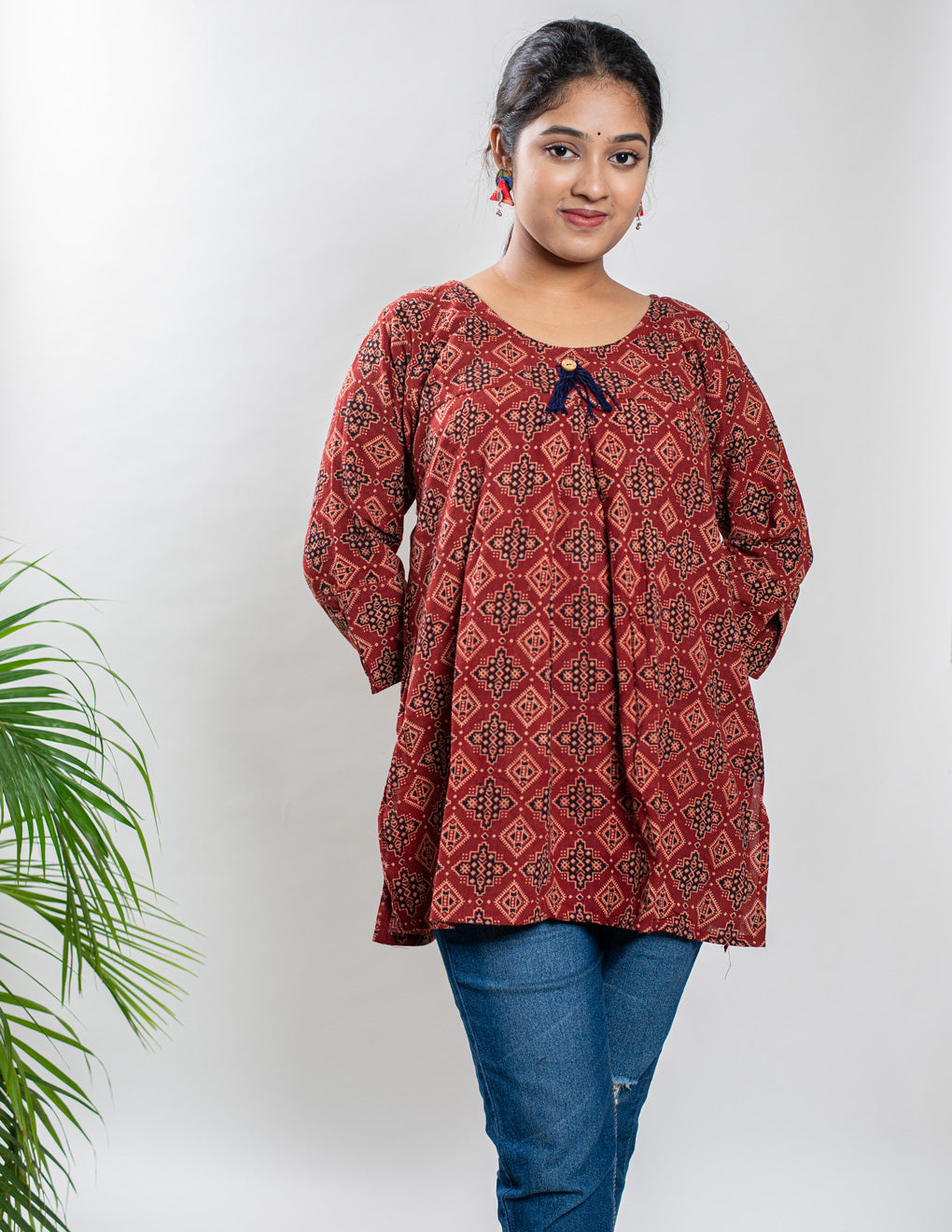 Maroon Pure Cotton Ajrakh Top