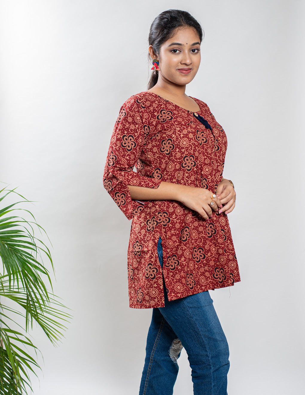 Maroon Pure Cotton Ajrakh Top