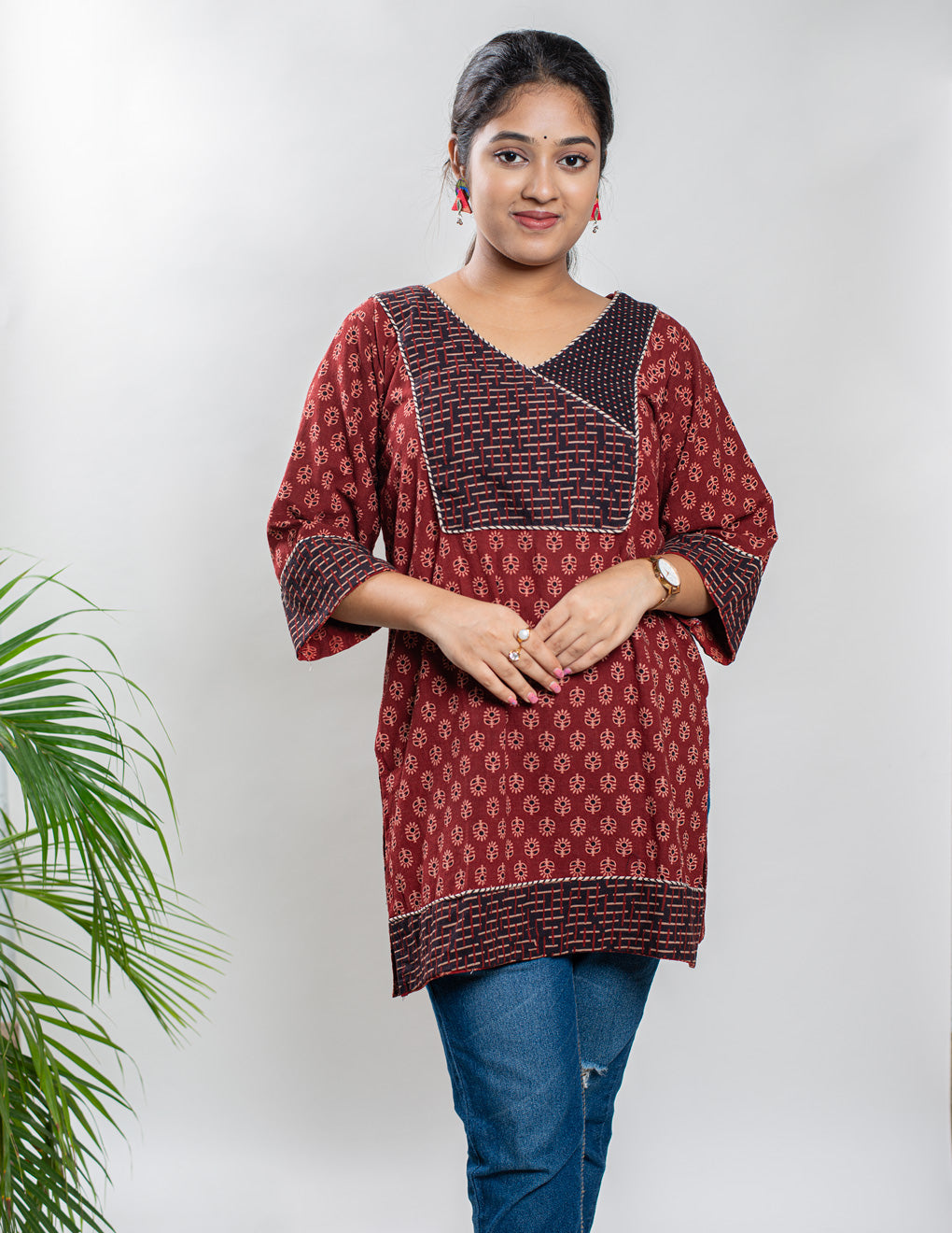 Maroon Pure Cotton Ajrakh Kurti