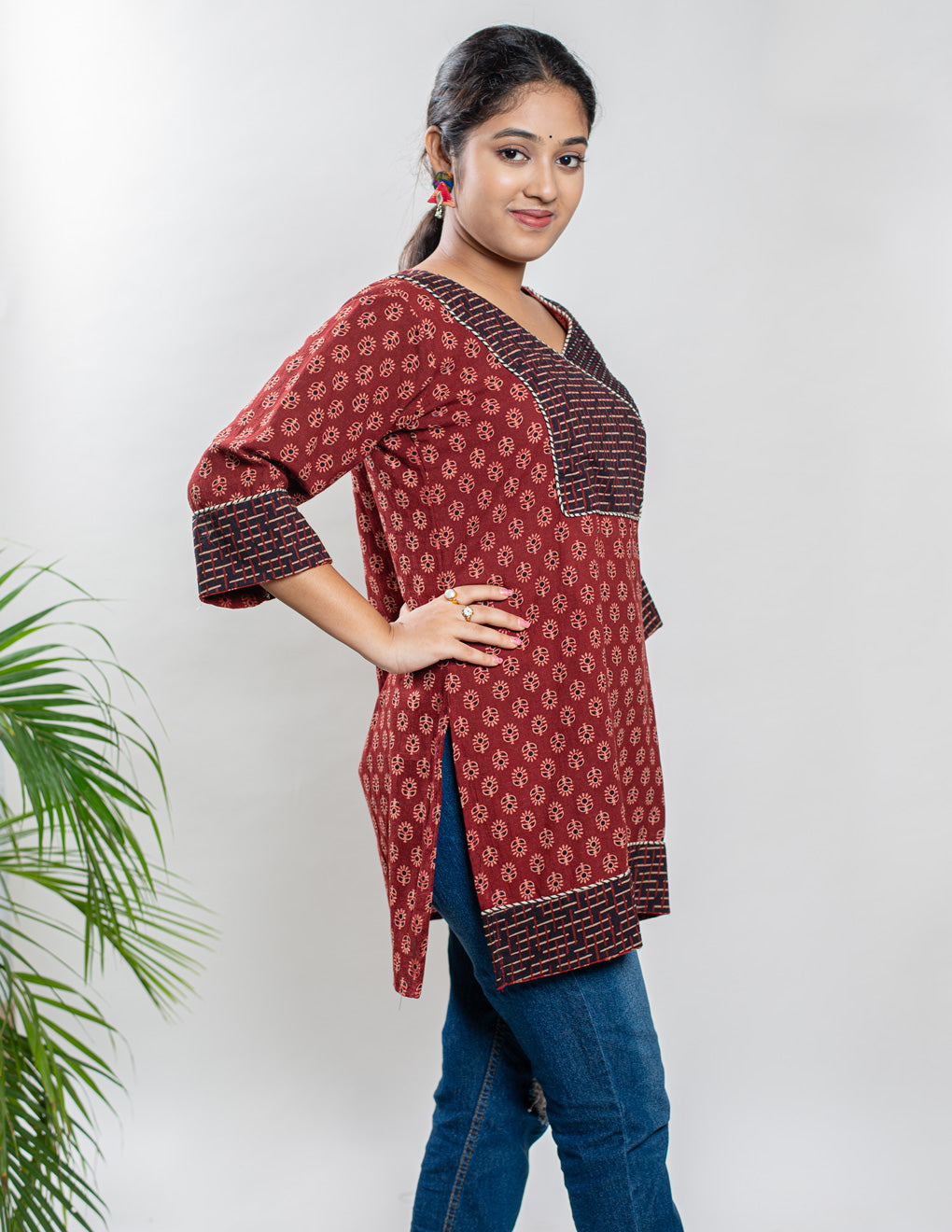 Maroon Pure Cotton Ajrakh Kurti