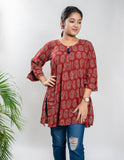 Maroon Pure Cotton Ajrakh  Top