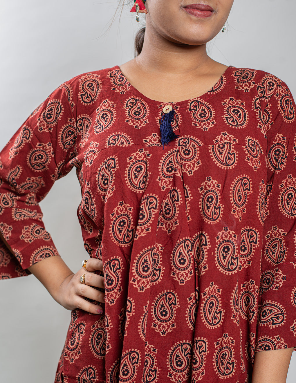 Maroon Pure Cotton Ajrakh  Top