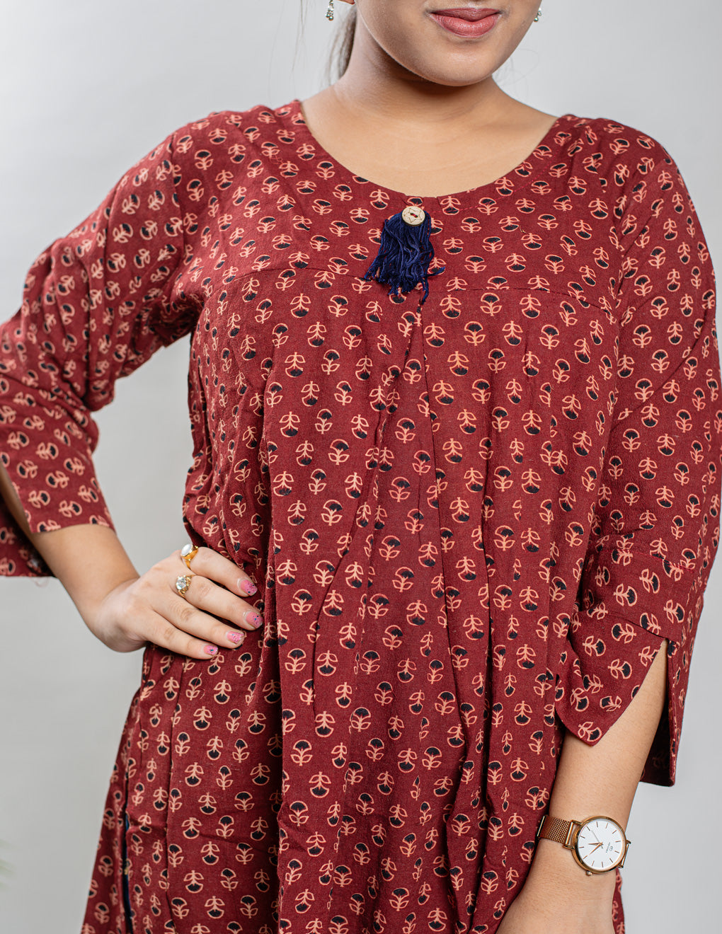 Maroon Pure Cotton Ajrakh Top