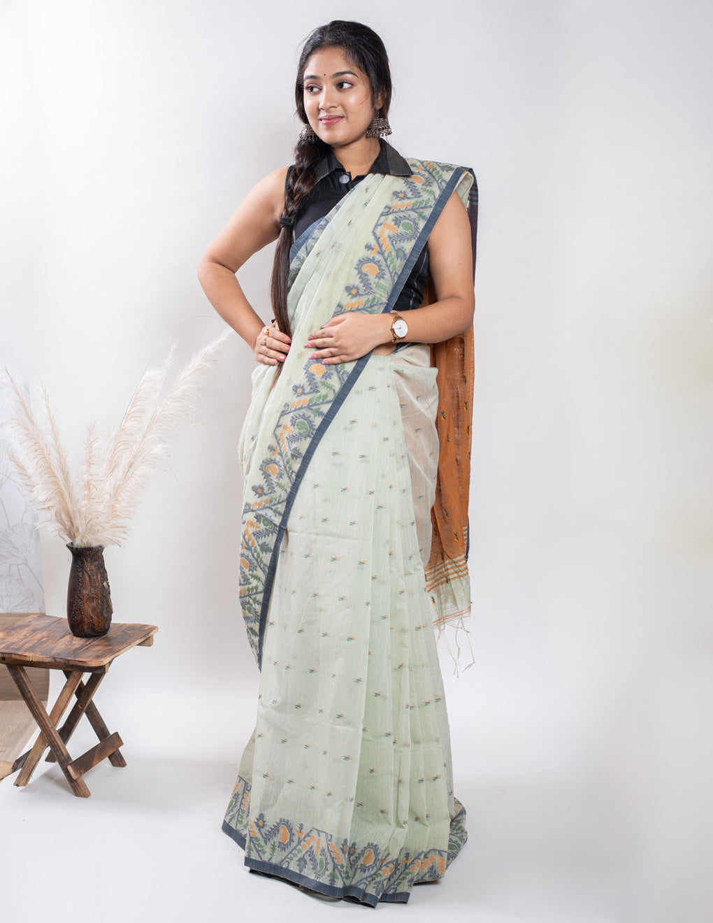 Green Cotton Soft Jamdani Handloom Saree