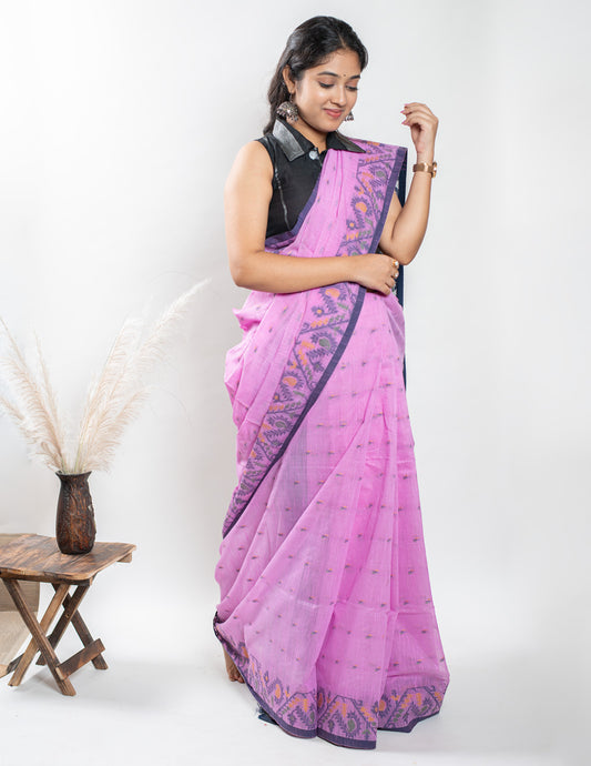 Pink Cotton Soft Jamdani Handloom Saree