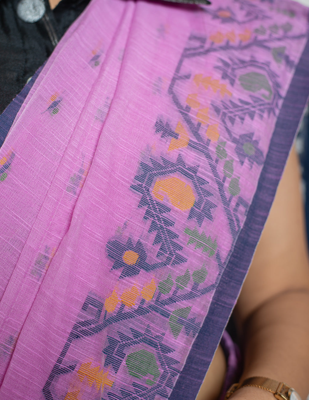 Pink Cotton Soft Jamdani Handloom Saree