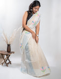 Beige Handloom Muslin Tissue Jamdani Saree