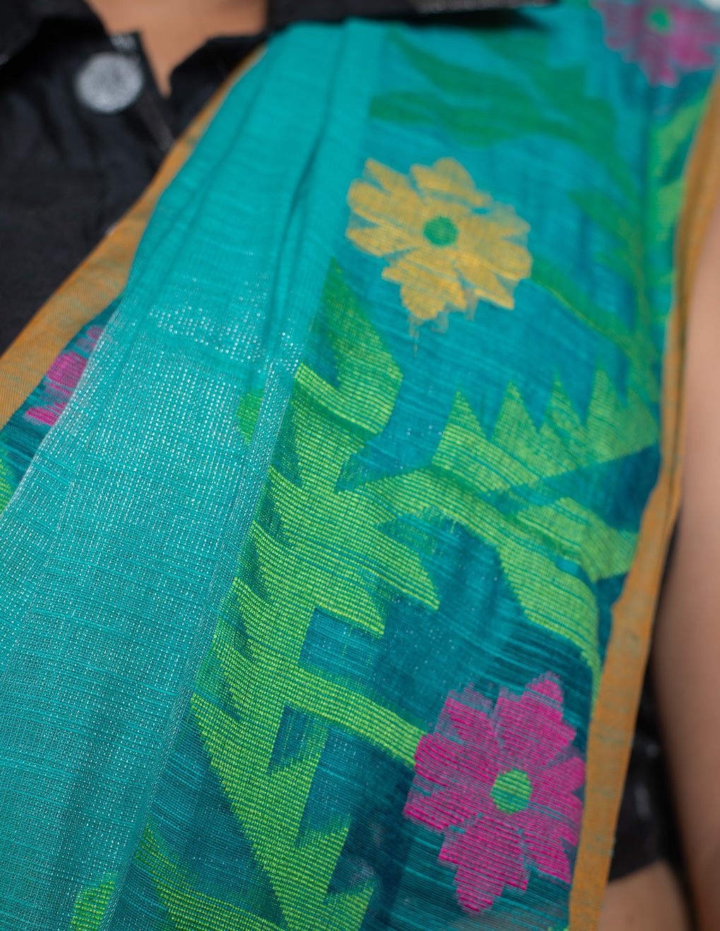 Sea Green Handloom Cotton Tissue Jamdani Saree