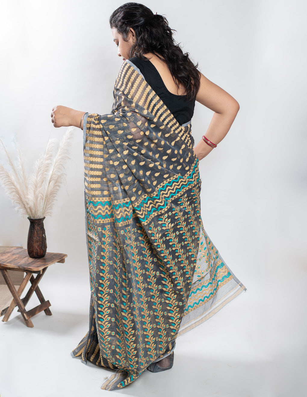 Grey Handloom Cotton Soft Jamdani Saree