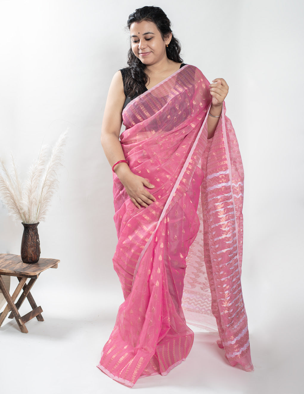 Pink Handloom Cotton Soft Jamdani Saree