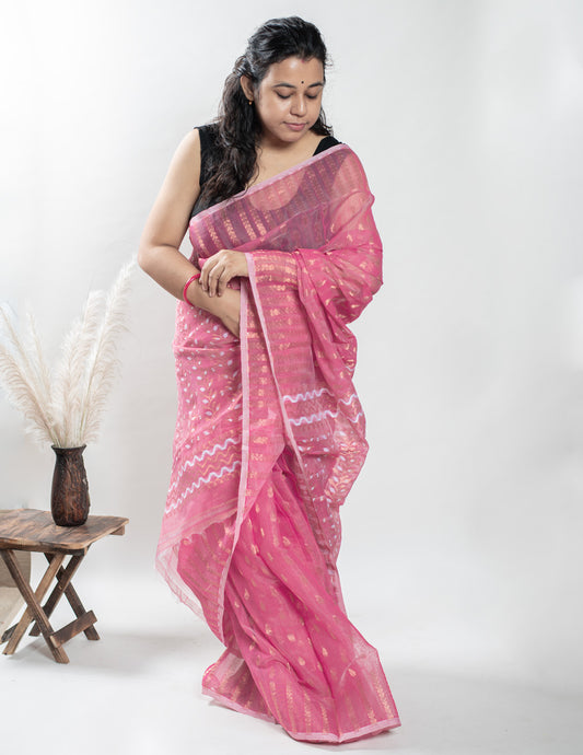 Pink Handloom Cotton Soft Jamdani Saree