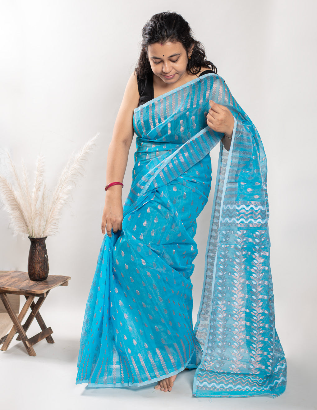 Blue Handloom Cotton Soft Jamdani Saree