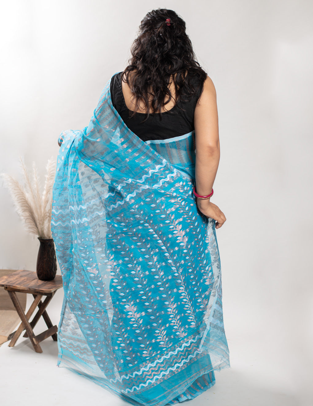 Blue Handloom Cotton Soft Jamdani Saree