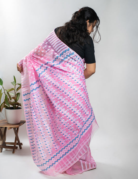 Pink Handloom Cotton Soft Jamdani Saree