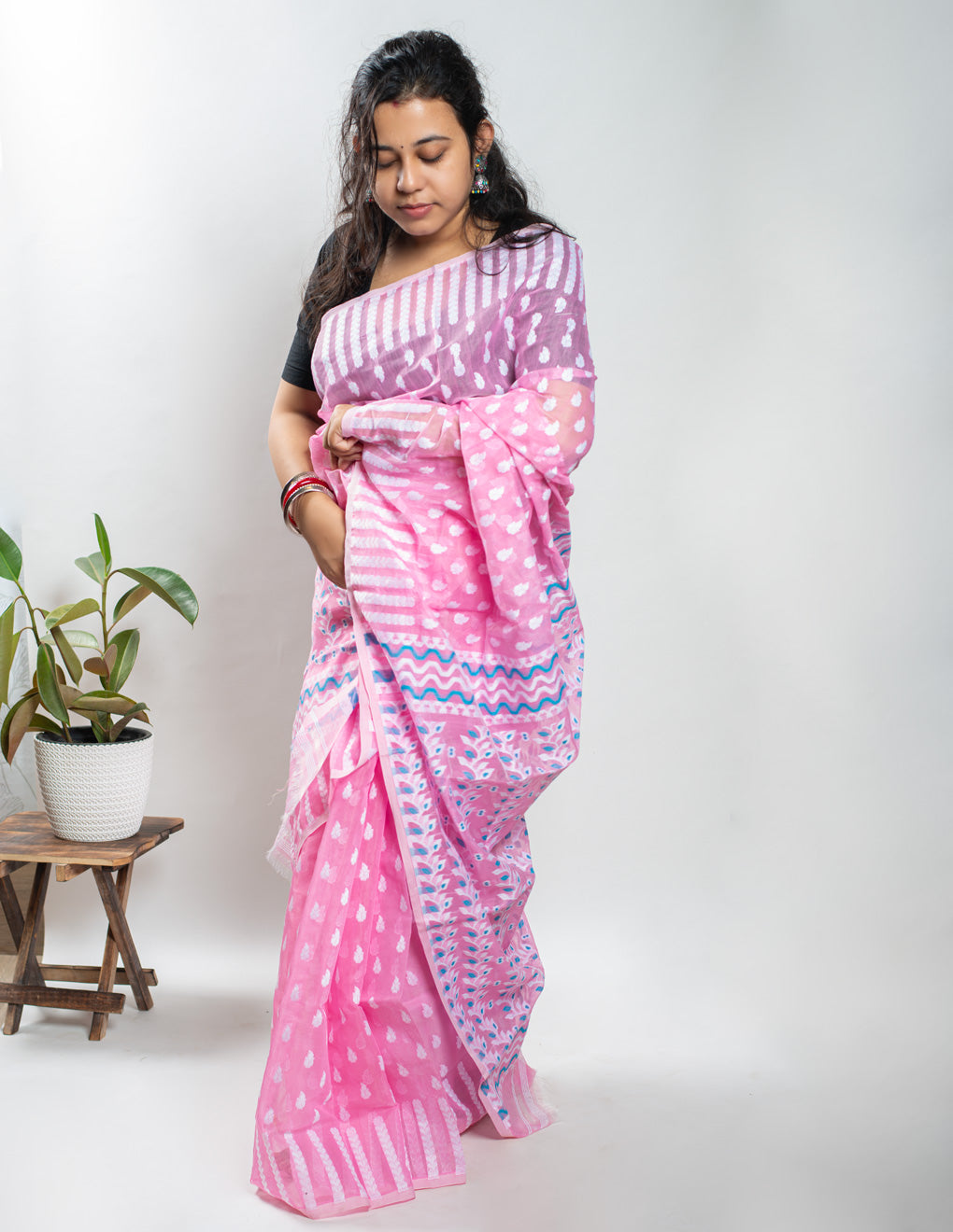 Pink Handloom Cotton Soft Jamdani Saree