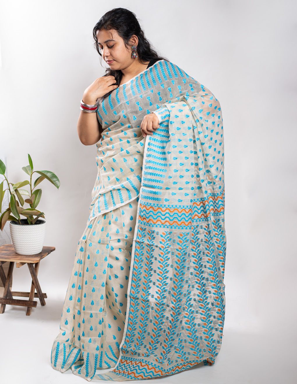 Beige Handloom Cotton Soft Jamdani Saree