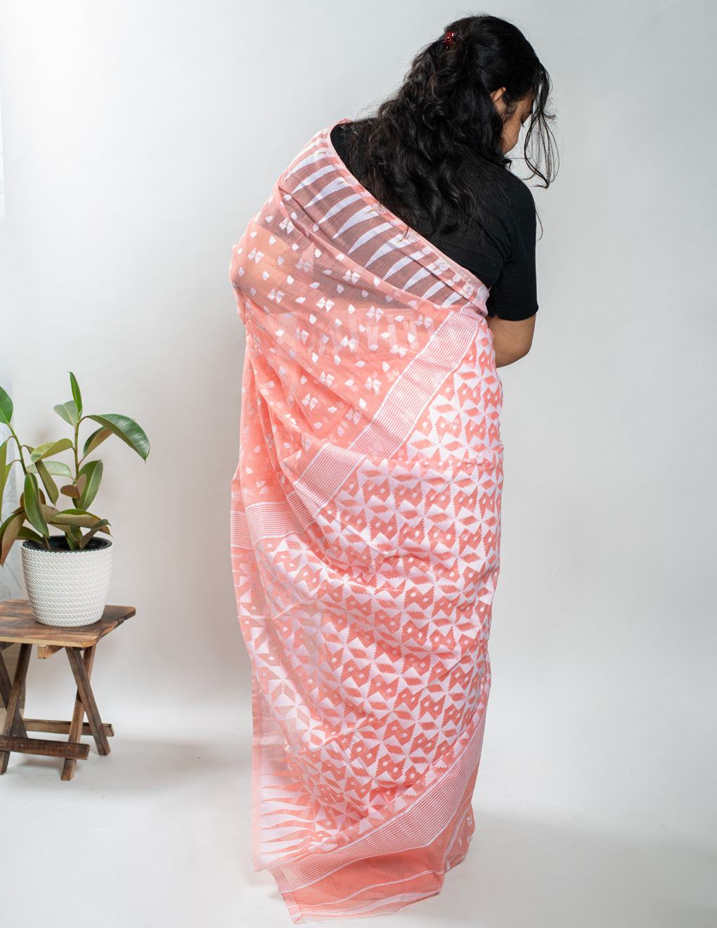 Salmon Handloom Cotton Soft Jamdani Saree