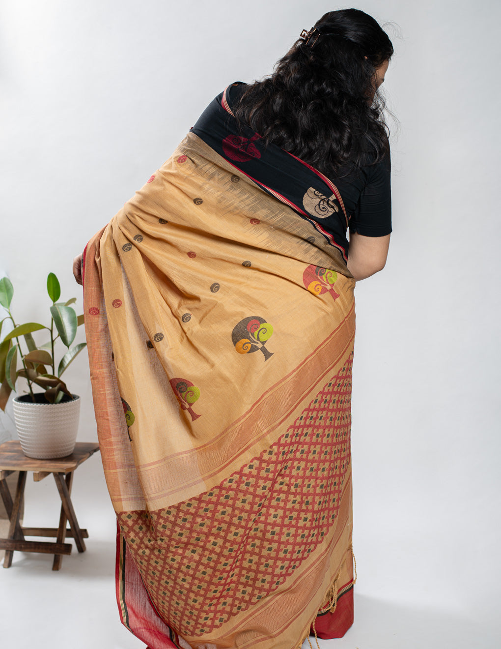 Beige Handloom Pure Cotton Jamdani Saree