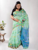 Green Handloom Muslin Tissue Jamdani Saree