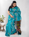 Blue Handloom Muslin Tissue Jamdani Saree