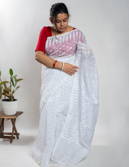 White Handloom Cotton Soft Jamdani Saree