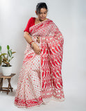 White & Red Handloom Cotton Soft Jamdani Saree