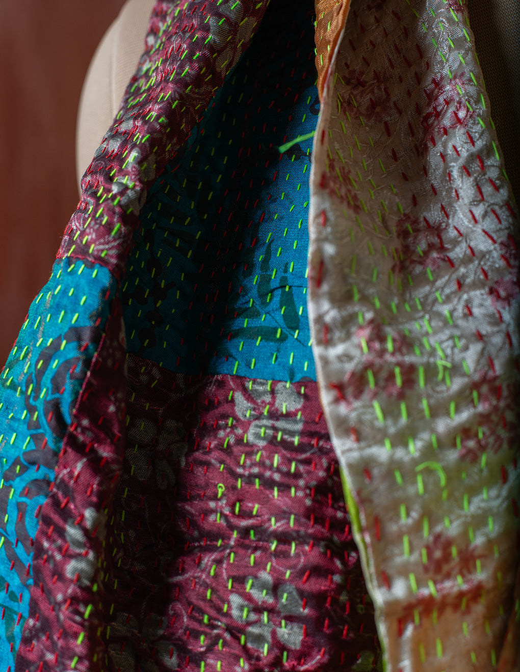 Bengal Kantha Patchwork Silk Stole Reversible