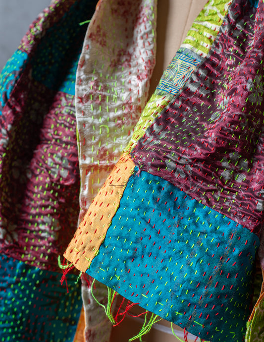 Bengal Kantha Patchwork Silk Stole Reversible