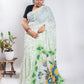 White Handloom Cotton Hand Painted Saree