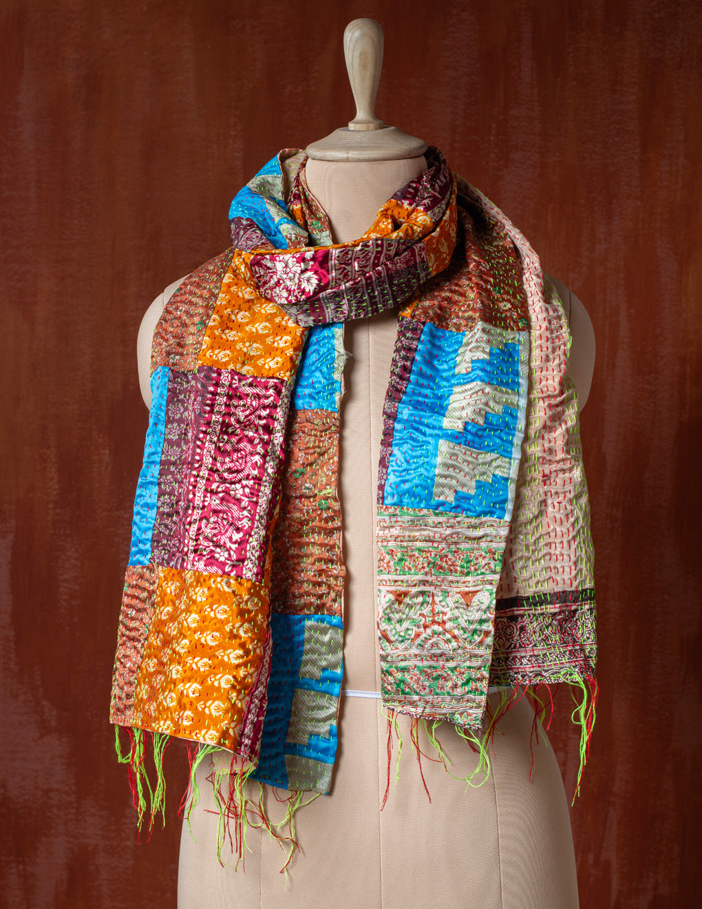 Bengal Kantha Patchwork Silk Stole Reversible