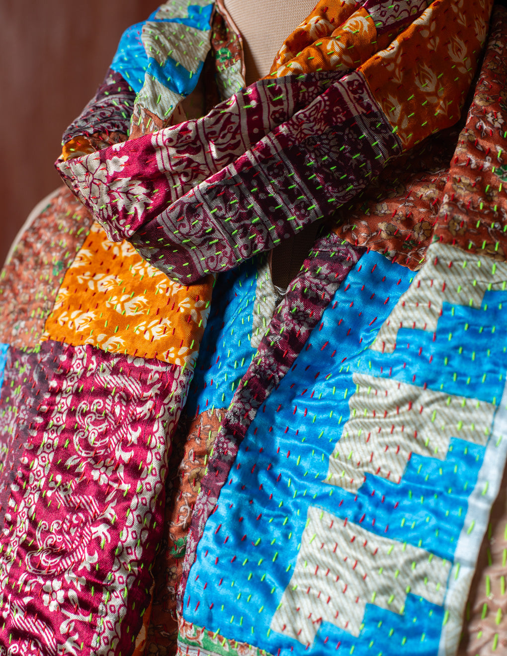 Bengal Kantha Patchwork Silk Stole Reversible