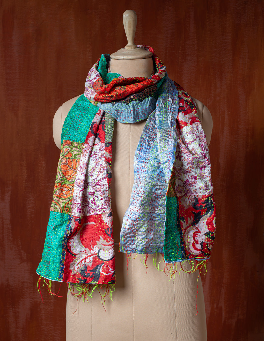 Bengal Kantha Patchwork Silk Stole Reversible