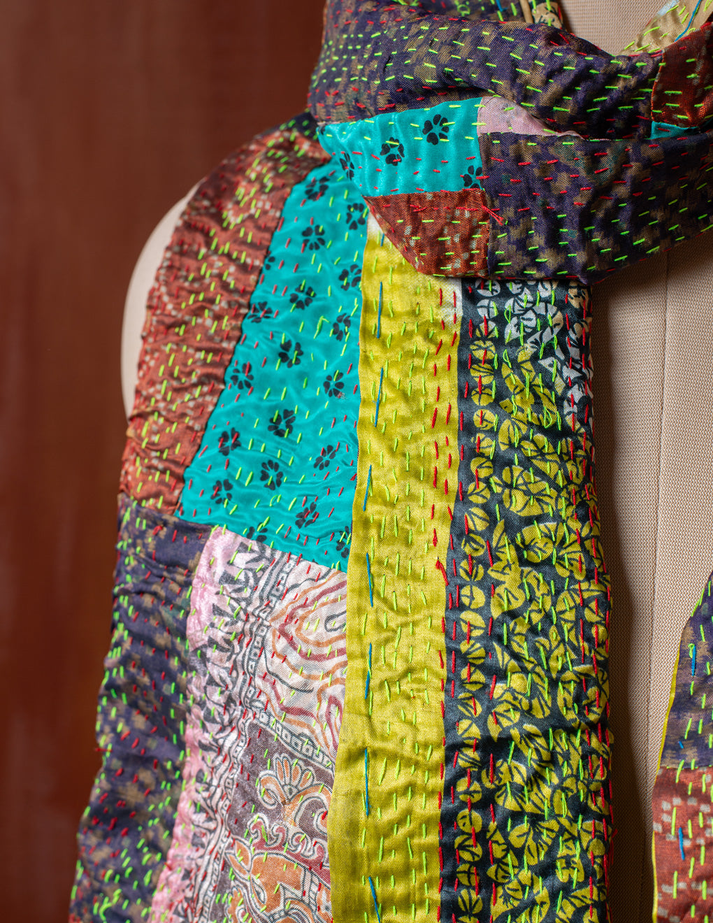 Bengal Kantha Patchwork Reversible Silk Stole